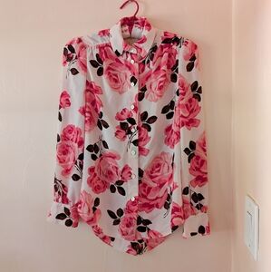 Kate Spade Pink Rambling Roses Long Sleeve Blouse Size XXS - NO TIE